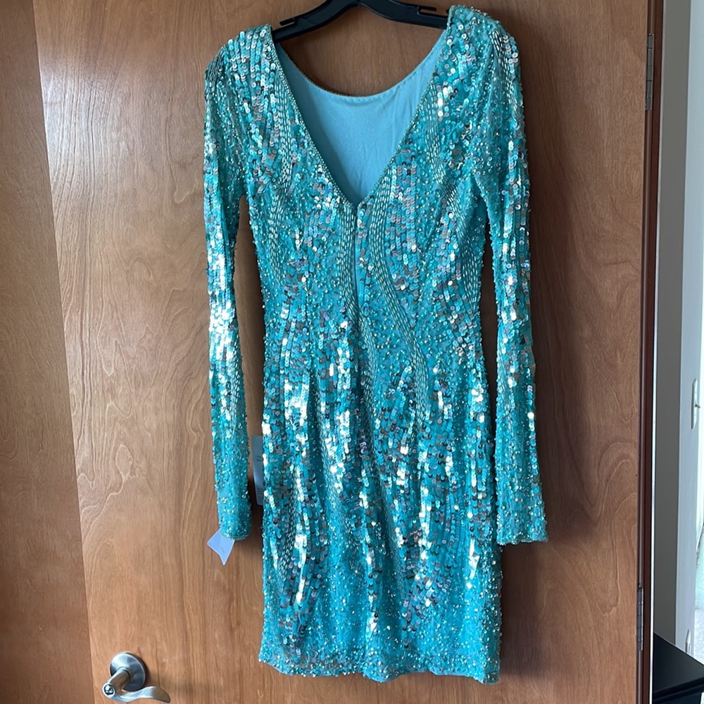 Js Collections Aqua Long Sleeve Sequined Cocktail… - image 5